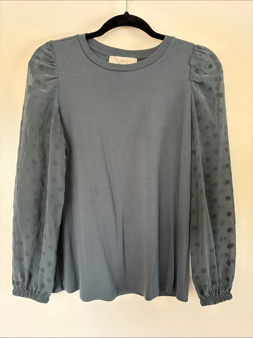 LOFT Slate Blue Polka-Dot Puff Sleeve Top